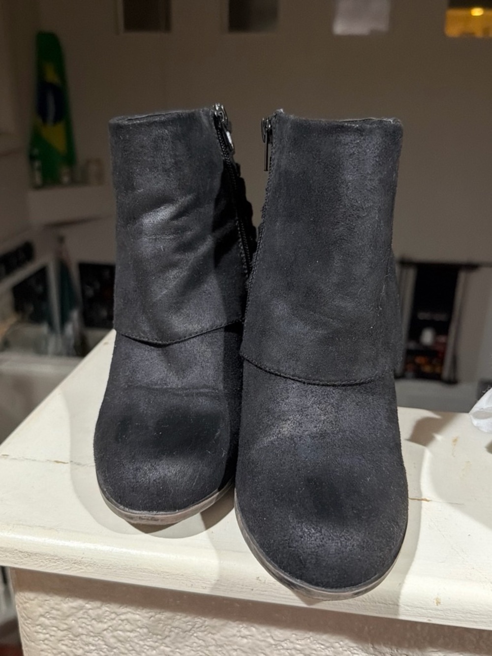Fergalicious Black Suede Ankle Booties with Side Zip